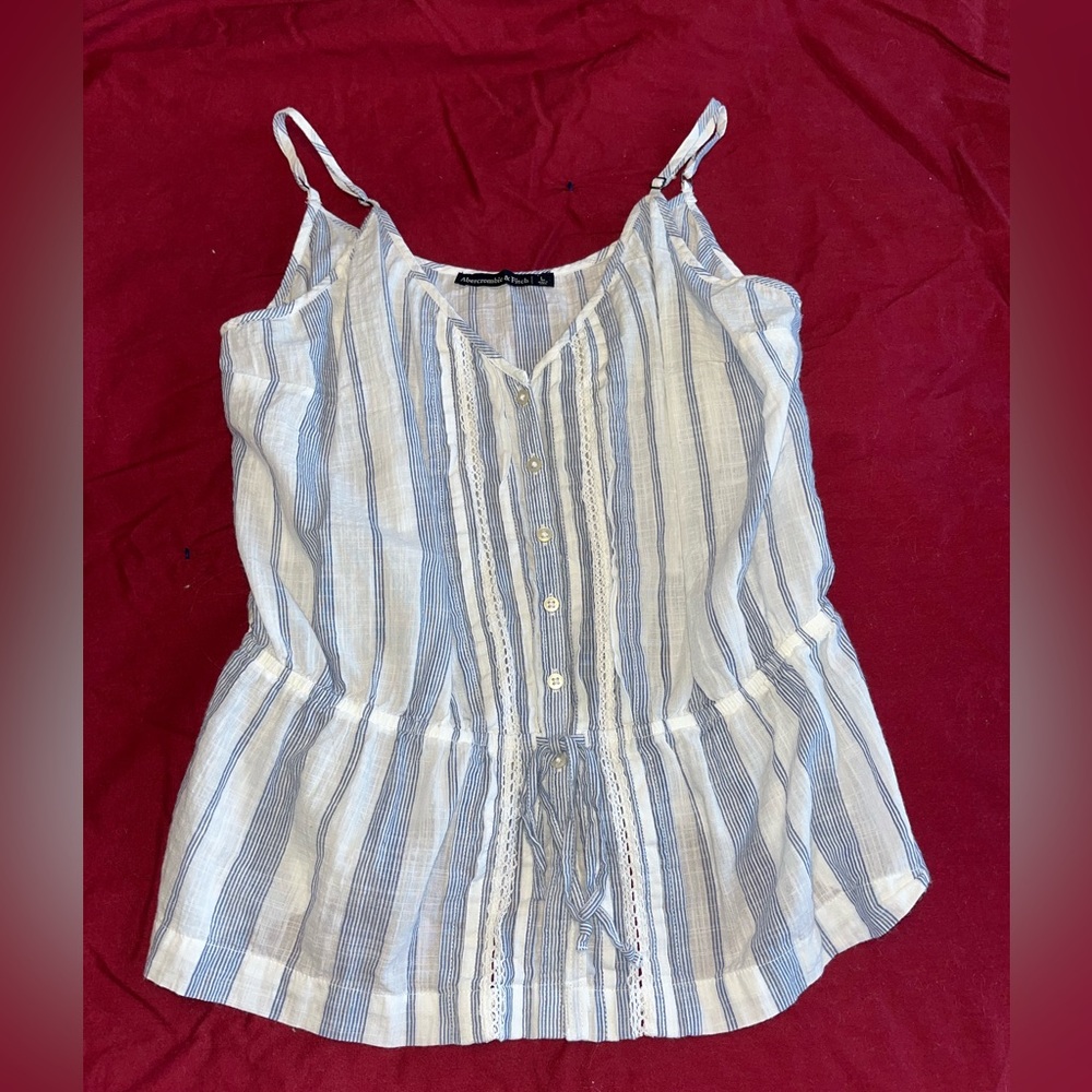 White & Blue Striped Tank Cinch Waist